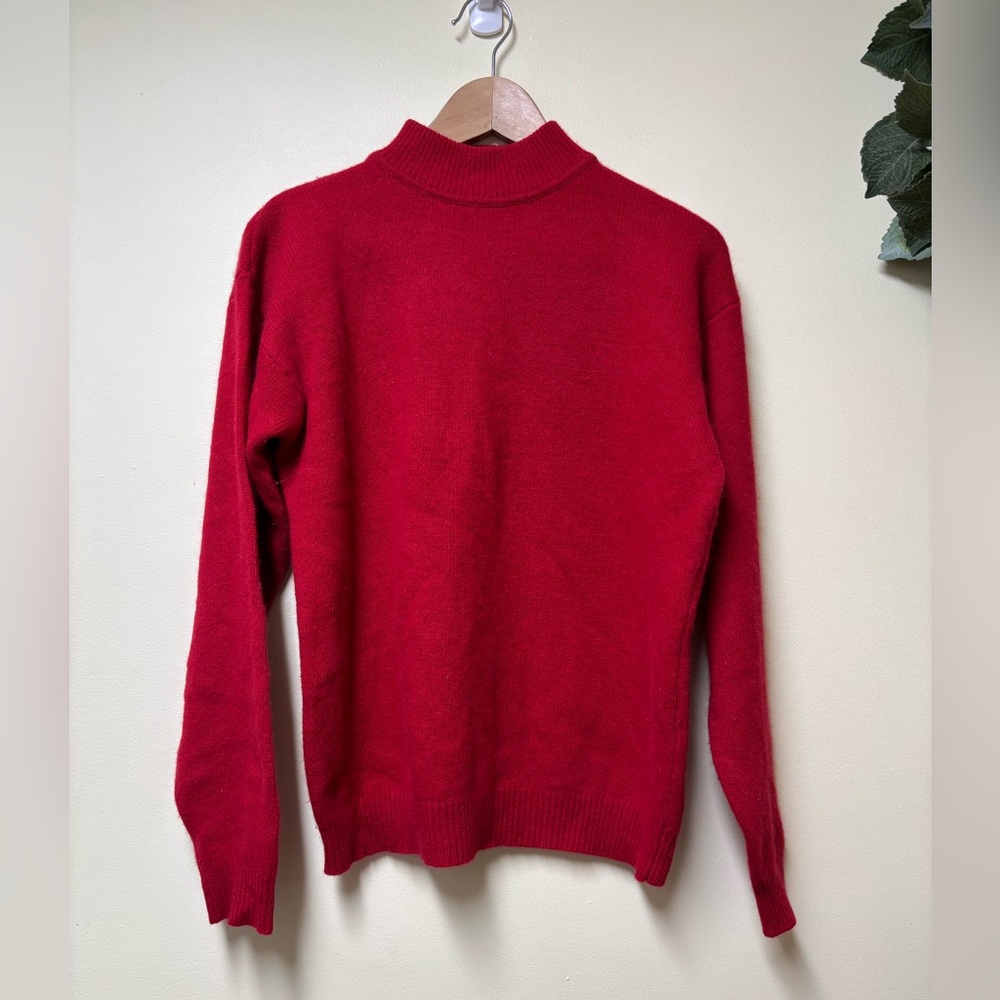 Vintage RED Lambswool Angora Mock Neck Classic Sweater - Medium
